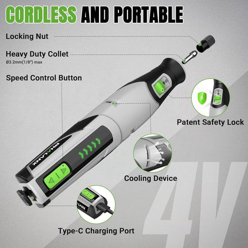 4V 80 2500mAh Preset 5 PHALANX Rotary Tool - Cordless Rotary Tool Kit Accessories PCS Li-Ion Battery, Speed Adjustment
