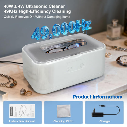 49kHz 40W 27oz 304 5 Ultrasonic Jewelry Cleaner Professional Sonic Cleaner, Stainless Steel Tank, Modes Digital Timer