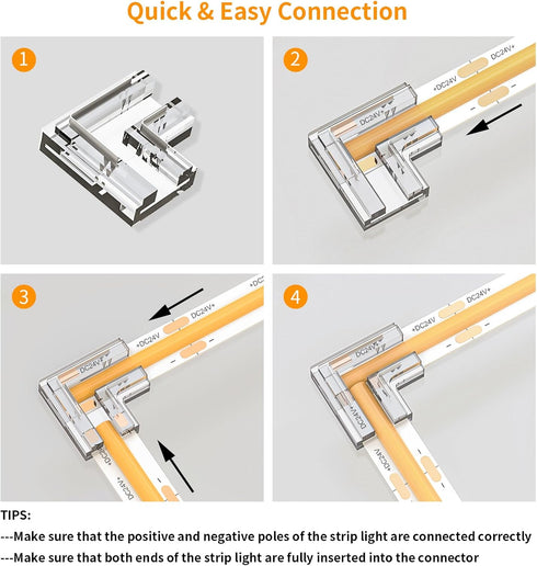20pcs COB LED Light Strip Connectors, 8mm 2Pin, L-Shaped/Corner Connector LED Tape Light Connectors for DIY COB/SMD