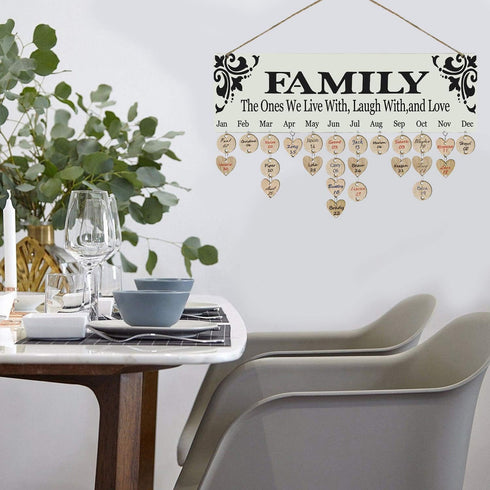 Family Birthday Board, DIY Wooden Calendar Wall Hanging Birthday Reminder Plaque, Family Celebration Birthday Tracker