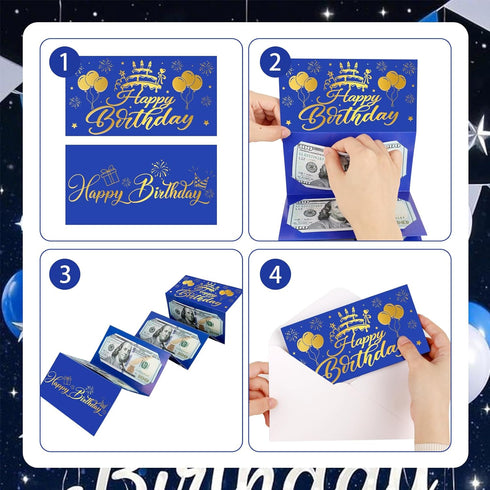 Lemicin Birthday Money Holder Envelopes for Cash Gift Surprise Blue Gold Money Envelopes with Slots Happy Birthday Gift
