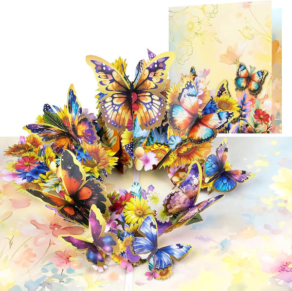 Sunflowers Butterfly Pop Up Card for Women, Pop Up Flower Greeting Card