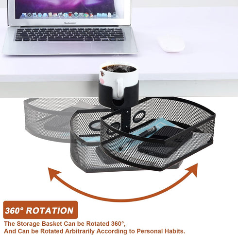 MASTLU Under Desk Organizer with Cup Holder, Swivel Pencil Drawer, Steel Organizers, 360 Spin Hidden Storage Box, Black