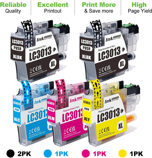 Brother LC3013 LC3011 High Yield Ink Cartridge Replacement 5 Pack (2 Black, 1 Cyan, 1 Magenta, 1 Yellow)