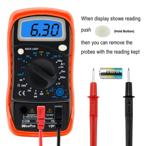 Vpro850L Digital Multimeter, DC AC Voltmeter, Ohm Volt Amp Test Meter with Backlit Display and Insulated Case