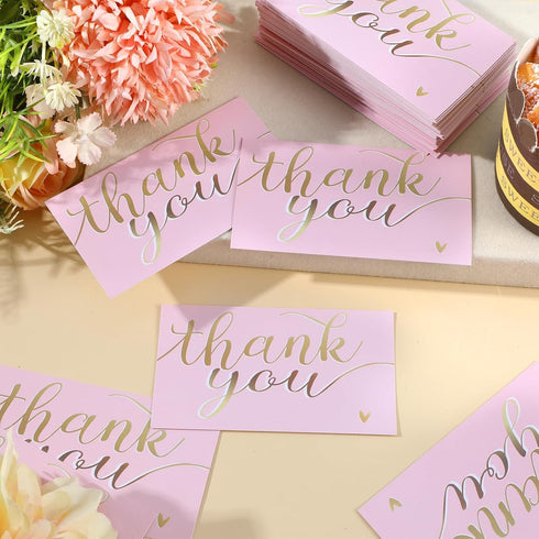 LXUEJIE 100 3.5 2 inch Pcs Thank You Cards, Pink Thank You Cards x Thanks Card with Free Write Pink Thanks Card