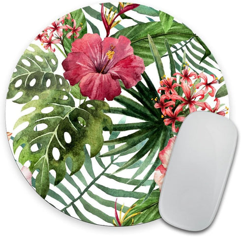 Tropical Leaves Print Mouse Pad - Round Mousemat for Office