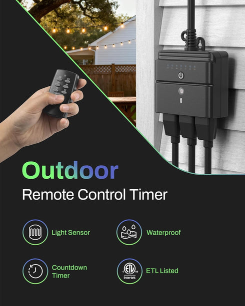 3 15A 1/2HP, 100 BN-LINK Outdoor Light Timer, Waterproof Plug-in Dusk-to-Dawn Controller with Grounded Outlets