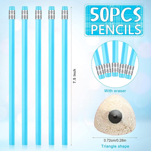 Tinlade 50 Pcs Triangular Grip Pencils Wedding Pencils HB Graphite Pencil Pack Wood Pencils with Eraser for School Drawing Sketching Bridal Baby Shower Office Supplies (Blue) by Tinlade