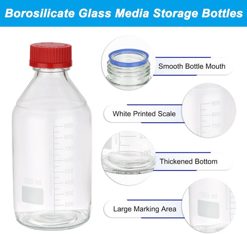 PATIKIL 1 Pack 1000ml Borosilicate Glass Graduated Round Reagent Media Storage Bottle with GL32 Cap
