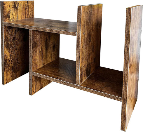 Meikuler Desktop Shelf Organizer, Adjustable Wood Display Desk Shelf, Office Storage Rack Tabletop Bookshelf