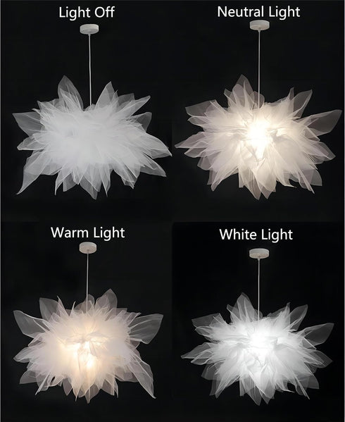 17.7 Inch Stacked Tulle Pendant Light, Modern Style Fabric Hanging Light, Pendant Lamp for DiningRoom, Living Room