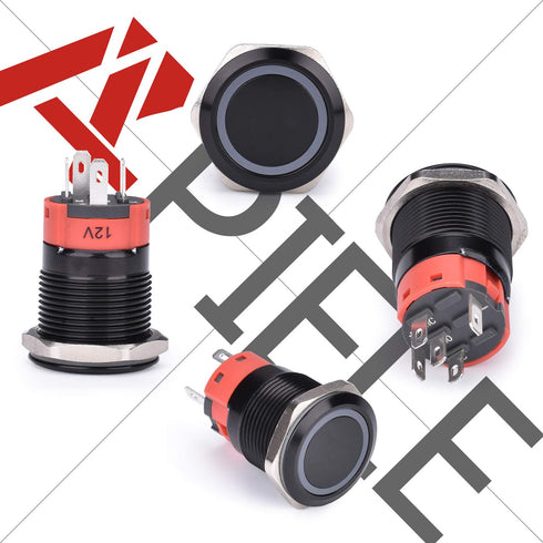 APIELE 19mm Momentary Push Button Switch - On Off Aluminium Alloy with 12V LED Angel Eye Head