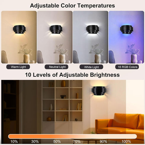 Dimmable, 16 Bulb Lightess Rechargeable Wall Sconces with Remote Control, Cordless Wall Light Battery Operated Black