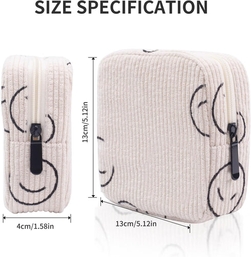 Teircno Sanitary Napkin Storage Bag, Corduroy Period Bag for Women, Cute Portable Period Pouch with Zipper, Sanitary