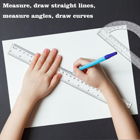 Tdfronien 2 Packs 12 Inch 6 Inch Set Set Set Plastic Ruler and Plastic Protractor Clear Math Geometry Classroom Angle