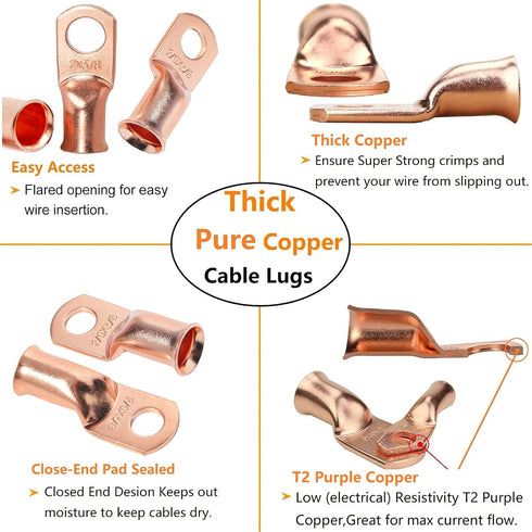 20pcs 1/0 2/0 0 00 3/8" 5/16" 3:1 SVAAR Battery Cable Ends Kit AWG AWG Copper Lugs Gauge Gauge Battery Cable Lugs
