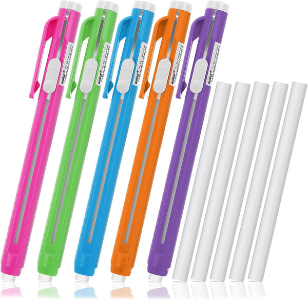 Molain 10 Pcs Pen-Style Erasers Set, 5 Retractable Click Eraser Pens + 5 Mechanical Erasers for Kids & Students