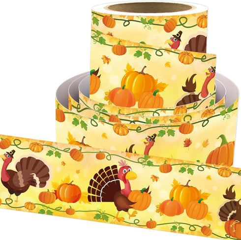 Thanksgiving Turkey Bulletin Board Border - Fall Pumpkin Borders for Classroom Decoration (36Ft)