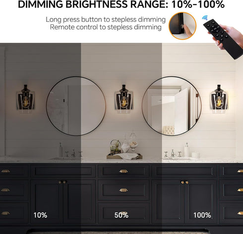 Dimmable Bulb Battery Operated Wall Sconce, Rechargeable Magnetic Wall Lamp with Remote Control, LED & Clear Glass