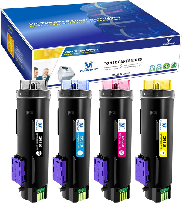 VICTORSTAR 4 Colors Compatible Toner Cartridges 6510 6515, Extra High Yield, 5500 Pages BK, 4300 Pages CMY for Xerox