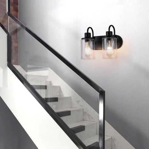 Litaddscen Mirror,2-Light Matte Black Bathroom Light Fixtures Over Bathroom Vanity Light with Clear Glass Shade,Modern