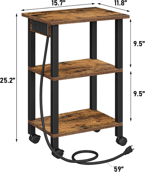 TUTOTAK 3 PS02BB001 Tier Printer Stand, Rolling Printer Cart with Power Outlets and USB Ports, Mobile Printer Table
