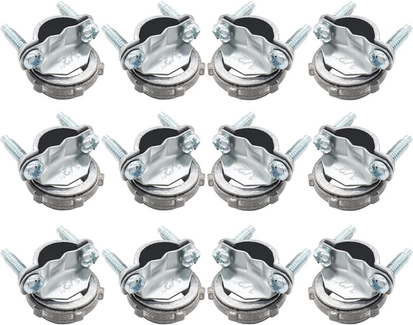 12 Pcs 1/2 Inch Clamp Type Cable Connectors, Zinc Clamp Cable Connector Fittings for Metallic Conduit