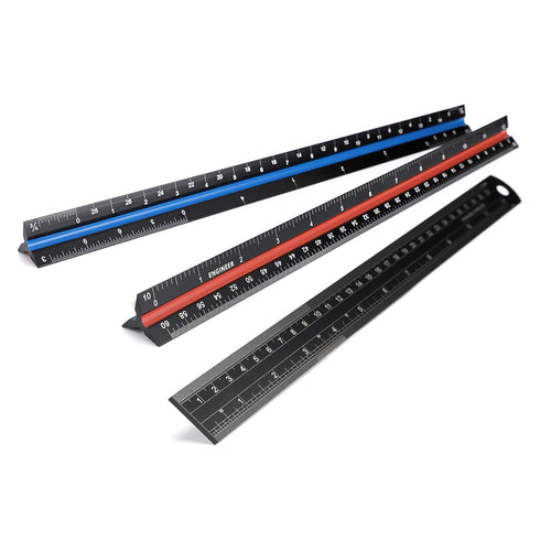 OwnMy 3 Pack 12 Inch Set, 3-Colors-Groove Set, Solid Aluminum Triangular Architect Scale Ruler Architectural