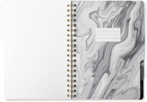 Fringe Studio Large Tab Notebook, Marble Gray, 180 Lined Pages, Flexible Paperback Cover, 5 Subject/Die-Cut Dividers