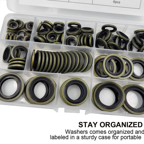 Tom's World 130Pcs Self-Centered Bonded Seal Oil Washers Gasket Assortment Kit for Plumbing and Automotive
