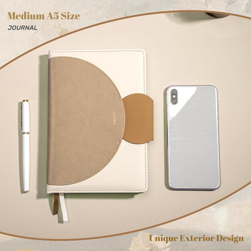 CAGIE Lined Journals for Writing Leather Journal for Women with Buckle Closure, 192 Pages 100 GSM, 5.9"x8.5", Brown
