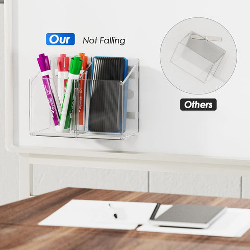 MaxGear Magnetic Dry Erase Marker Holder, Clear Acrylic Pen Holder for Fridge, Whiteboard, Locker, 2 Compartments