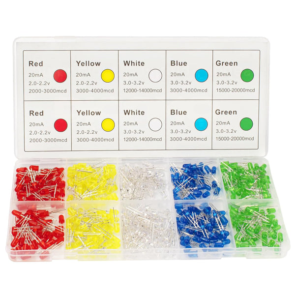DiCUNO 450pcs 5mm LED Diode Light Kit Box - Mini LED Assorted Kit, 5 Colors for DIY Projects