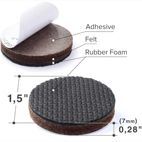X-Protector Non Slip Furniture Pads - 8 PCS 1 1/2” Premium Self-Adhesive Rubber Feet for Furniture