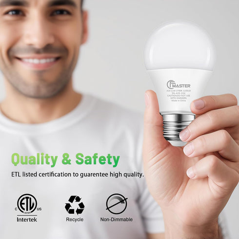 A19 LED Light Bulb, 75W Equivalent, 11W 2700K Warm White, Non-Dimmable, 6-Pack