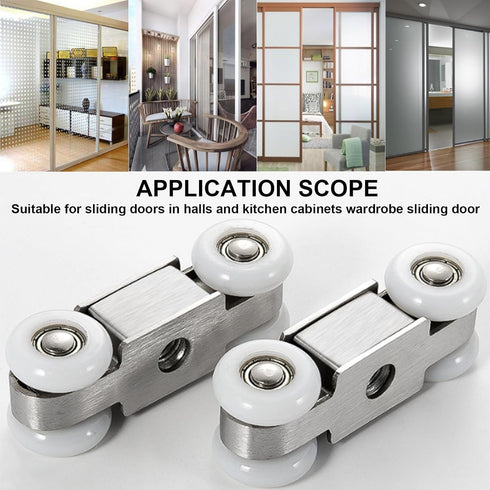 2pcs 4-Wheel Stainless Steel Hanging Wheel for Sliding Doors in Halls and Kitchen Cabinets