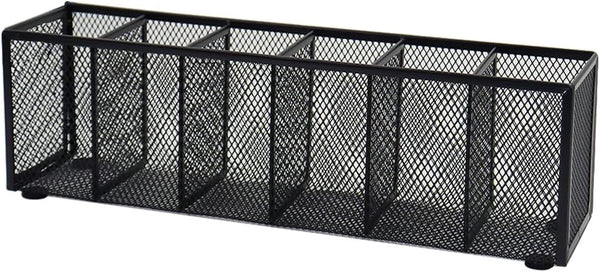 Black Mesh Pen Pencil Holder, Small Metal Desk Organizer with 6 Compartments for Office Supplies, Home, School,