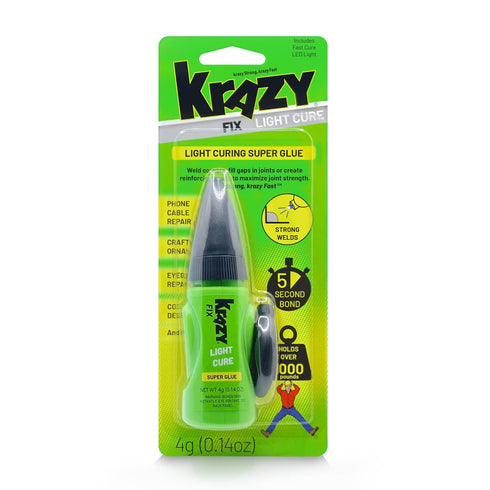 Krazy Fix Light Cure Super Glue with Fast Curing LED Light, 5 Second Bond Repair Glue, 0.14 oz