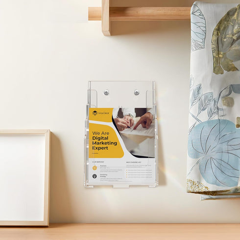 MaxGear Acrylic Brochure Holder 8.5 x 11 inch, 4 Tier Clear Literature Organizer with Removable Divider