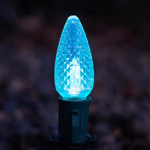 Set of 25 Teal C9 Christmas Lights, Faceted C9 LED Bulbs for Indoor & Outdoor Use, Durable Replacement C9 Lights