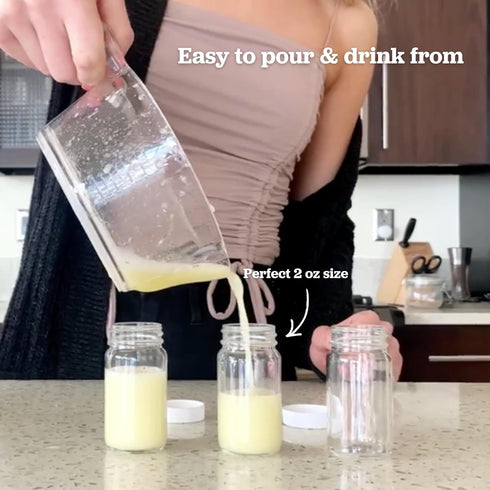2 oz, (16 pack) Juice Shot Bottles with Caps - Wide Mouth for Juicing, Beverage Storage, Liquids, Clear Small Glass