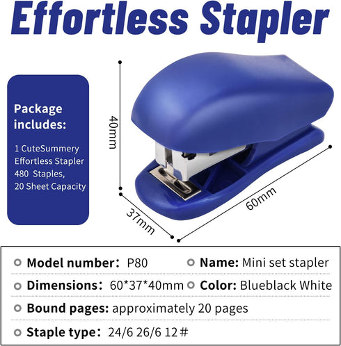 Mini Stapler with Staples, 25 Sheet Capacity, Small Stapler with 640 Standard Staples, Cute Travel Size, White
