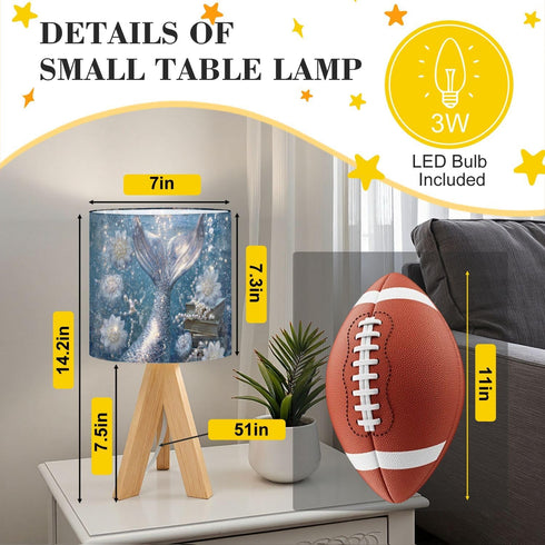 RAINFALLARING Tripod Bedside Table Lamp for Bedroom Silver Mermaid Tail Underwater Scene Pearls Sparkling Stars