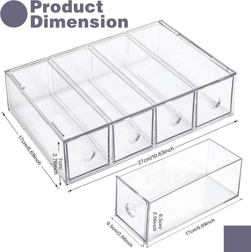 Desk Organizer with 4 Drawers, FODIENS Stackable Desktop Storage Box with Removable Drawer, Clear Sunglasses Organizer Display Case for Stationery Marker Pens Eyeglasses Office Supply by FODIENS