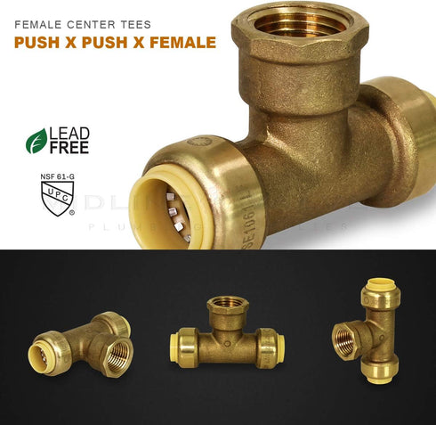 Everflow Supplies Pushlock Female Center Tees UPCTF12, Push x Push X Female 1/2 Inch, Quick Installation