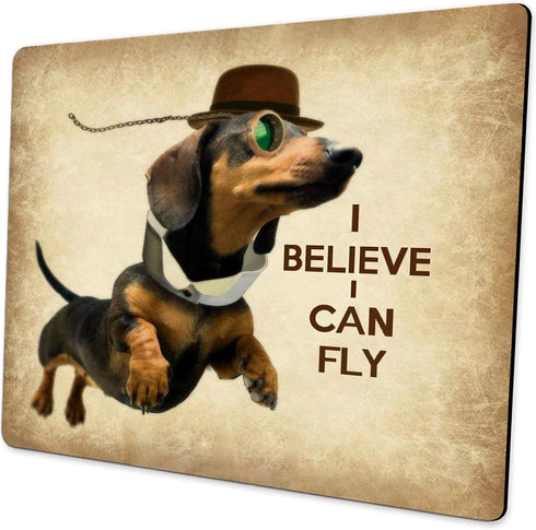 Custom Mouse Pad - Funny Sausage Dog Cute Flying Dachshund with Glasses Design Art and Joking Quotes Mousepad