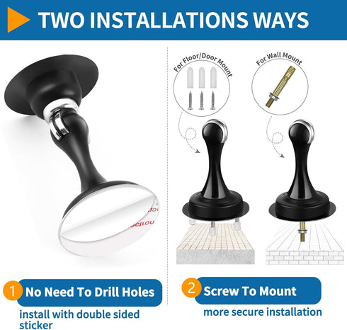 Magnetic Door Stopper, Self Adhesive Black Door Catch Holder for Wall or Floor Mounted, Stainless Steel