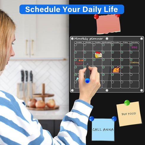 Magnetic Calendar for Refrigerator, 2 Pcs Fridge Calendar of Monthly & Blank, Acrylic Calendar for Fridge with 8 Markers, Magnetic Pen Holder Erase, Anti-Scratch Silicone Cover and Nano Stickers by CSIHOP