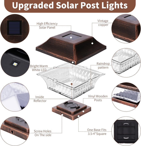 4x4 4 Pack SUNWIND Solar Post Cap Lights Outdoor LED Solar Garden Lighting Deck Fence Cap Light Wooden Post Brushed